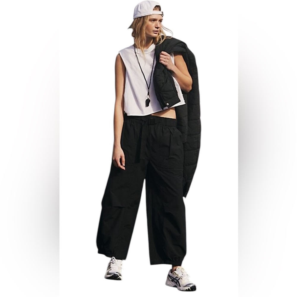 Free People FP Movement Black Pants Womens Offsides Belt Buckle Pockets Size S - Picture 3 of 14